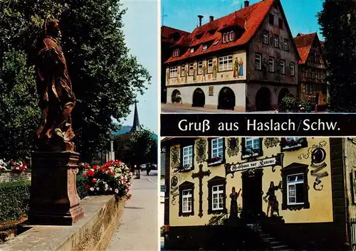 AK / Ansichtskarte 73928679 Haslach_Kinzigtal Rathaus Gasthaus zur Kanone Monument