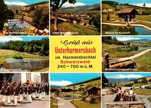 AK / Ansichtskarte 73928697 Unterharmersbach Am Harmersbach Panorama Muehle Forellenteich Buergerwehr Kurpark Kneipp Anlagen Walderholungsanlagen