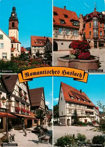 AK / Ansichtskarte  Haslach_Kinzigtal Stadtkirche Marktbrunnen Bauernfamilie An der Alten Stadtmauer