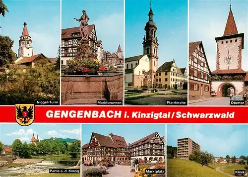 AK / Ansichtskarte 73928726 Gengenbach Niggel Turm Marktbrunnen Pfarrkirche Obertor Kinzigpartie Marktplatz Klinik