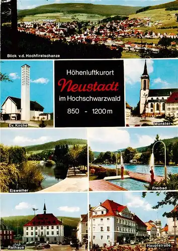 AK / Ansichtskarte  Neustadt__Schwarzwald_Titisee-Neustadt Blick vom Hochfirst Ev Kirche Muenster Eisweiher Freibad Rathaus Hauptstrasse