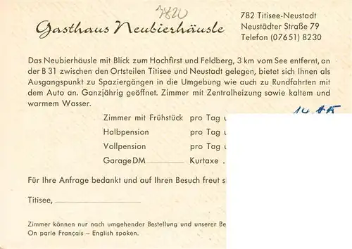 AK / Ansichtskarte 73928831 Titisee-Neustadt Gasthaus zum Neubierhaeusle