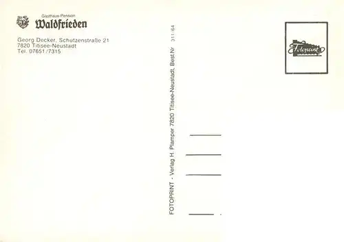 AK / Ansichtskarte 73928864 Titisee-Neustadt Gasthaus Pension Waldfrieden Gaststube Ortspartie