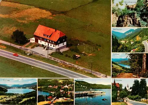 AK / Ansichtskarte 73928899 Titisee-Neustadt Gaestehaus Kreuz Fliegeraufnahme Partien am Titisee Hoellental Hirschsprung