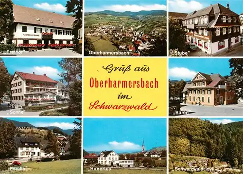 AK / Ansichtskarte  Oberharmersbach Gasthaeuser Freihof Ortsansicht Stube Sonne Baeren Forelle Hubertus Schwarzwald Idyll