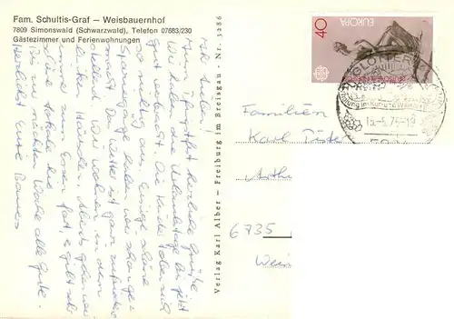 AK / Ansichtskarte  Simonswald_Simonswaeldertal Weisbauernhof Fam Schultis Graf