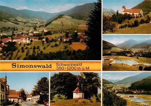 AK / Ansichtskarte 73929014 Simonswald_Simonswaeldertal Panorama Kirche Ortspartie Kapelle Schwimmbad