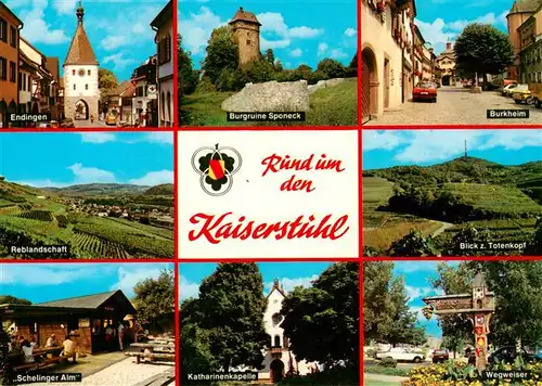 AK / Ansichtskarte  Kaiserstuhl_Region Endingen Burgruine Sponeck Burkheim Reblandschaft Totenkopf Schelinger Alm Katharinenkapelle Wegweiser