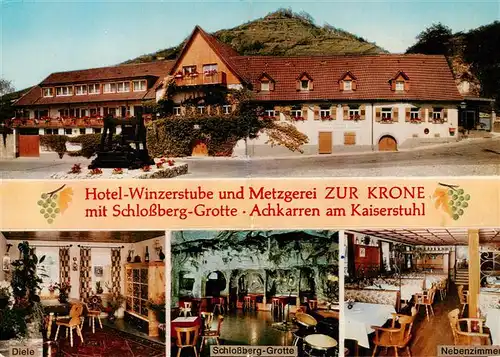 AK / Ansichtskarte  Achkarren Hotel Restaurant Cafe Winzerstube Zur Krone mit Schlossberg Grotte Gastraeume