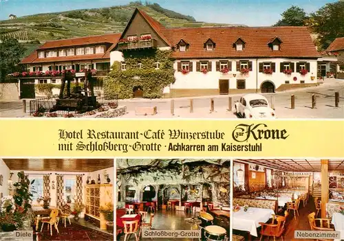AK / Ansichtskarte 73929112 Achkarren Hotel Restaurant Cafe Winzerstube Zur Krone mit Schlossberg Grotte Diele Nebenzimmer