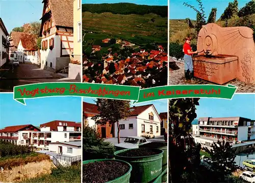 AK / Ansichtskarte 73929131 Bischoffingen Dorfstrasse Panorama Brunnen Weinlese Gasthaus