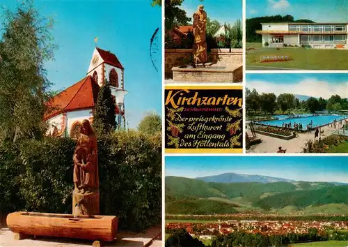 AK / Ansichtskarte  Kirchzarten Brunnen Kirche Schule Freibad Panorama