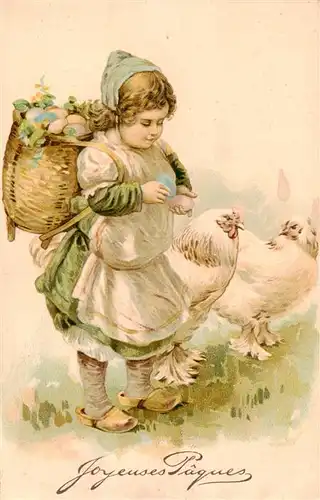 AK / Ansichtskarte  Ostern_Easter_Paques_Pasqua Kind Osterkorb Huhn