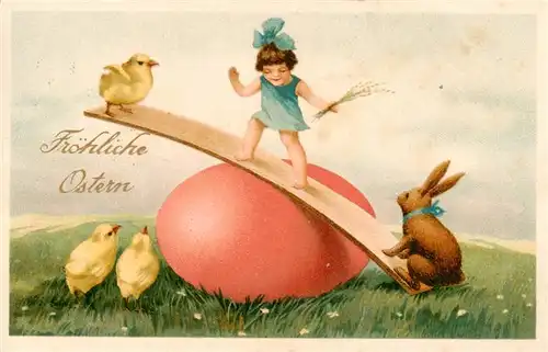 AK / Ansichtskarte 73929244 Ostern_Easter_Paques_Pasqua Kind Hase Kueken litho