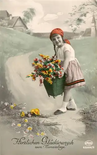 AK / Ansichtskarte  Foto_Amag_Nr. Nr. 63266/5 Namentag Kind Blumen Korb