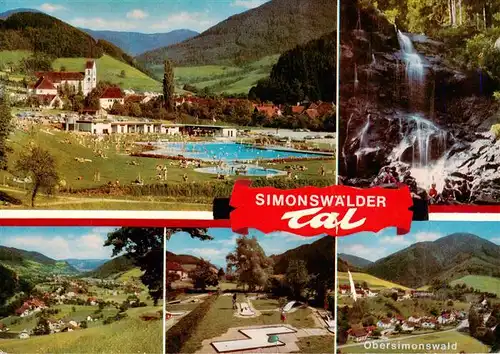 AK / Ansichtskarte  Simonswaeldertal_Simonswald Freibad Wasserfall Panorama Minigolf Teilansicht