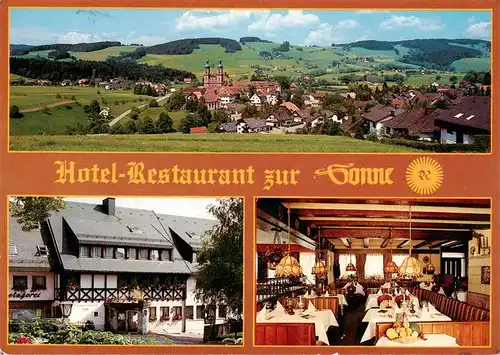 AK / Ansichtskarte 73929339 St_Peter_Schwarzwald Panorama Kirche Hotel Restaurant Zur Sonne Gastraum