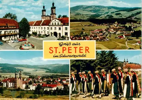 AK / Ansichtskarte 73929382 St_Peter_Schwarzwald Marktplatz Fliegeraufnahme Kirche Trachten