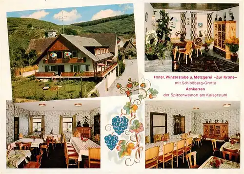 AK / Ansichtskarte 73929531 Achkarren Hotel Restaurant Cafe Winzerstube Zur Krone mit Schlossberg Grotte Gastraeume