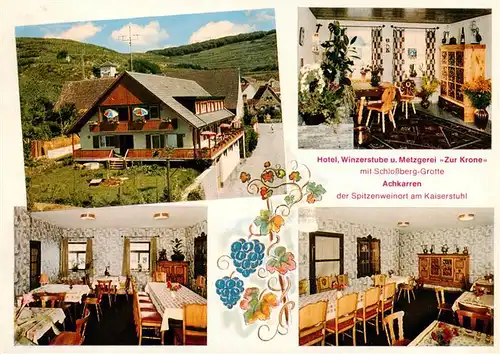 AK / Ansichtskarte 73929542 Achkarren Hotel Restaurant Cafe Winzerstube Zur Krone mit Schlossberg Grotte Gastraeume