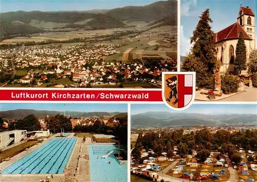 AK / Ansichtskarte 73929574 Kirchzarten Fliegeraufnahme Kirche Schwimmbad Campingplatz