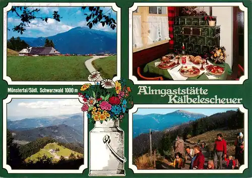 AK / Ansichtskarte 73929579 Muenstertal__Schwarzwald Almgaststaette Kaelbelescheuer Gaststube Panorama Wandergruppe