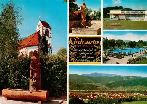 AK / Ansichtskarte 73929589 Kirchzarten Kirche Brunnen Kurhaus Freibad Panorama
