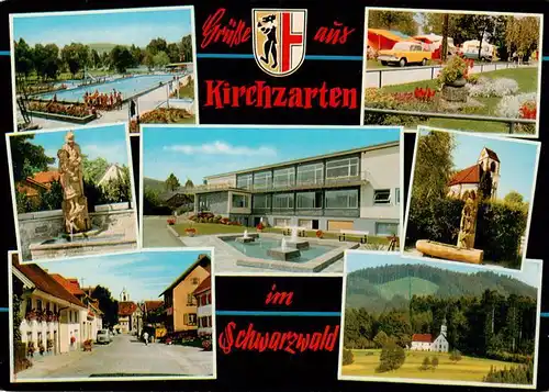 AK / Ansichtskarte 73929594 Kirchzarten Freibad Brunnen Ortsstrasse Schule Kirche Panorama