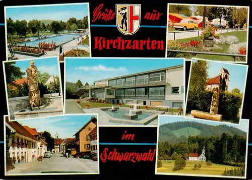 AK / Ansichtskarte  Kirchzarten Freibad Brunnen Ortsstrasse Schule Kirche Panorama