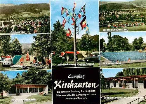AK / Ansichtskarte 73929602 Kirchzarten Panorama Campingplatz Internationaler Fahnenmast Lesehalle Schwimmbad Wasch Koch und Buegelraeume