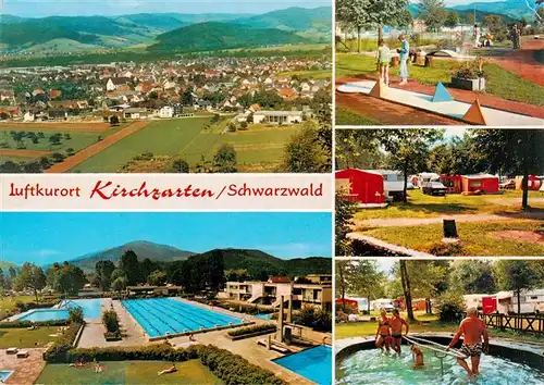 AK / Ansichtskarte 73929620 Kirchzarten Fliegeraufnahme Freibad Minigolf Camping Wassertreten