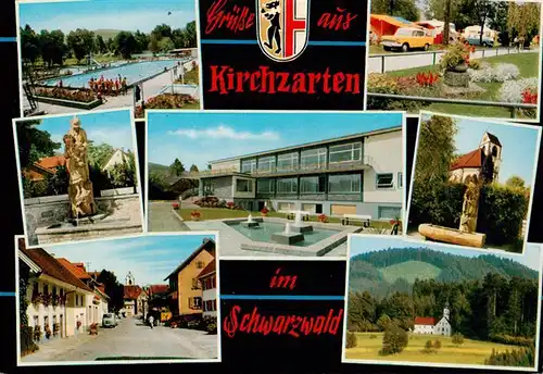 AK / Ansichtskarte 73929625 Kirchzarten Freibad Brunnen Dorfstrasse Kurhaus Campingplatz Kirche Panorama