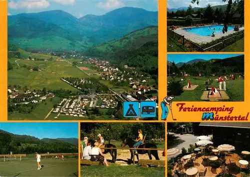 AK / Ansichtskarte 73929628 Muenstertal__Schwarzwald Fliegeraufnahme Feriencamping Muenstertal Freibad Minigolf Golf Reiten Terrasse