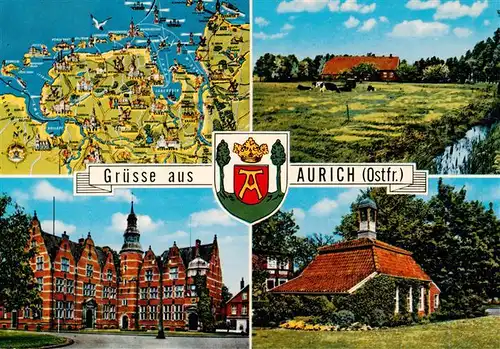 AK / Ansichtskarte  Aurich_Ostfriesland Gebietskarte Panorama Schloss Ostfriesenhaeuser