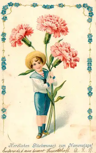 AK / Ansichtskarte  Namenstag_Namenskarte Kind Junge Blume Litho