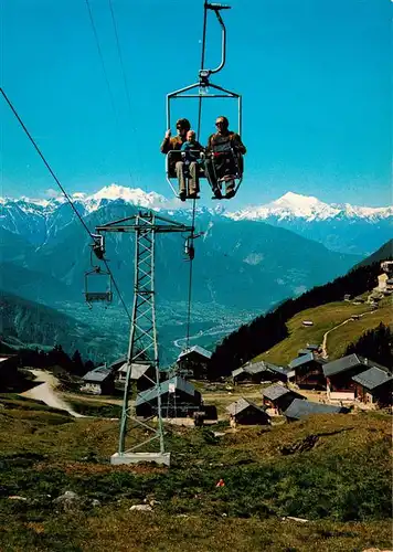 AK / Ansichtskarte  Sessellift_Chairlift_Telesiege Bettmeralp Alphubel Dom Matterhorn Weisshorn