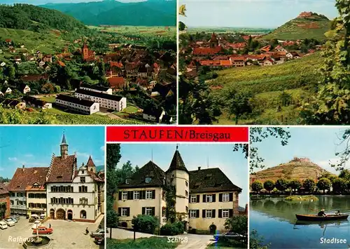 AK / Ansichtskarte 73929840 Staufen__Breisgau Fliegeraufnahme Burgruine Rathaus Schloss Stadtsee