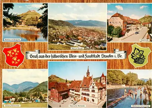 AK / Ansichtskarte  Staufen__Breisgau Stadtsee Burgruine Panorama Hauptstrasse Camping Belchenblick Marktplatz Staedt Schwimmbad