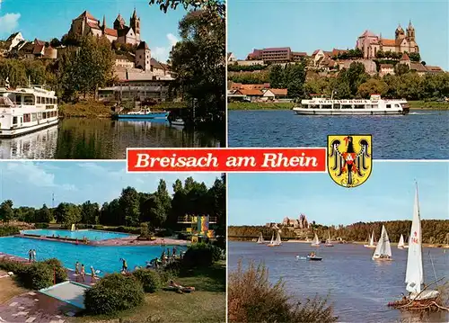 AK / Ansichtskarte 73929976 Breisach_Rhein Stephansmuenster Rheinpartie Freibad Segelpartie
