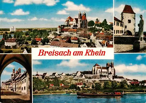 AK / Ansichtskarte 73929999 Breisach_Rhein Panorama mit Stephansmuenster Hagenbachtor Rheintordurchblick Rheinpartie