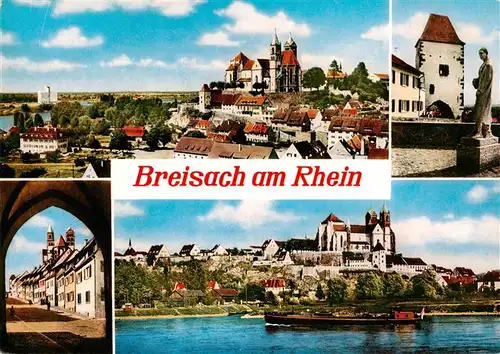 AK / Ansichtskarte 73930022 Breisach_Rhein Stadtpanorama mit St. Stephansmuenster Frachtkahn Denkmal Statue