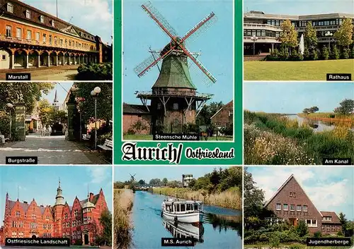 AK / Ansichtskarte  Aurich_Ostfriesland Marstall Burgstrasse Ostfriesische Landschaft Steensche Muehle MS Aurich Rathaus Am Kanal Jugendherberge