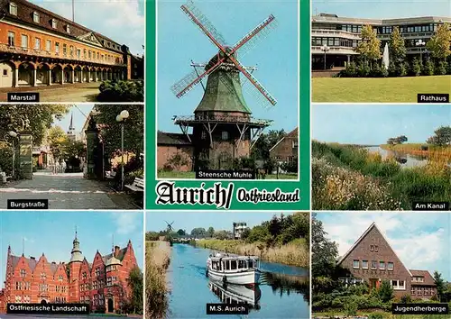 AK / Ansichtskarte  Aurich_Ostfriesland Marstall Burgstrasse Ostfriesische Landschaft Steensche Muehle MS Aurich Rathaus Am Kanal Jugendherberge