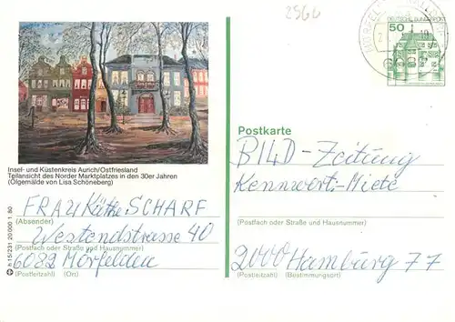 AK / Ansichtskarte 73930059 Aurich_Ostfriesland Teilansicht des Norder Marktplatzes in den 30er Jahren oelgemaelde
