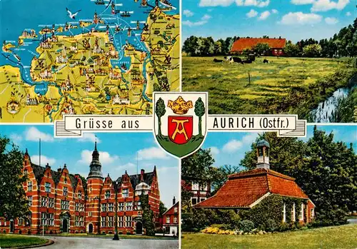 AK / Ansichtskarte  Aurich_Ostfriesland Gebietskarte Panorama Altes Schloss Pingelhus