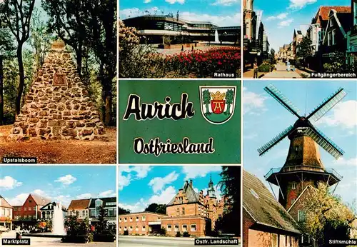 AK / Ansichtskarte 73930075 Aurich_Ostfriesland Upstalsboom Rathaus Fussgaengerzone Marktplatz Ostfr Landschaft Stiftsmuehle