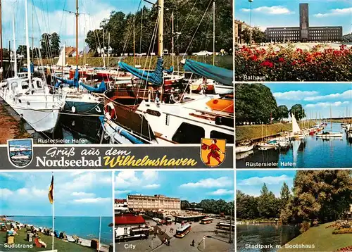 AK / Ansichtskarte  Wilhelmshaven Ruestersieler Hafen Suedstrand City Rathaus Stadtpark mit Bootshaus
