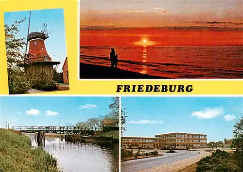 AK / Ansichtskarte 73930117 Friedeburg_Ostfriesland Muehle Abendstimmung Bruecke Sanatorium