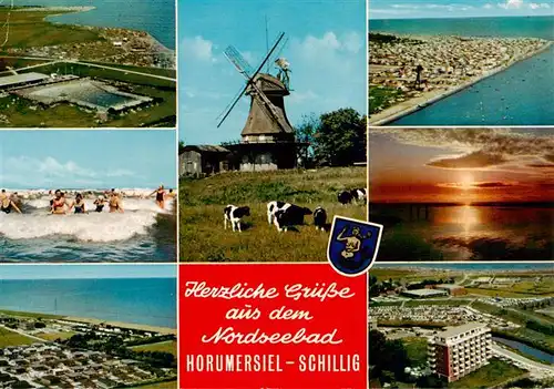 AK / Ansichtskarte  Schillig_Horumersiel_Nordseebad Fliegeraufnahmen Strand Wellenbad Muehle Abendstimmung