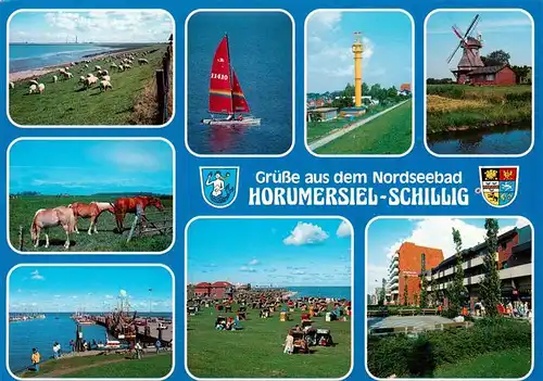 AK / Ansichtskarte  Schillig_Horumersiel_Nordseebad Schafe Pferde Segeln Mole Leuchtturm Muehle Hotels